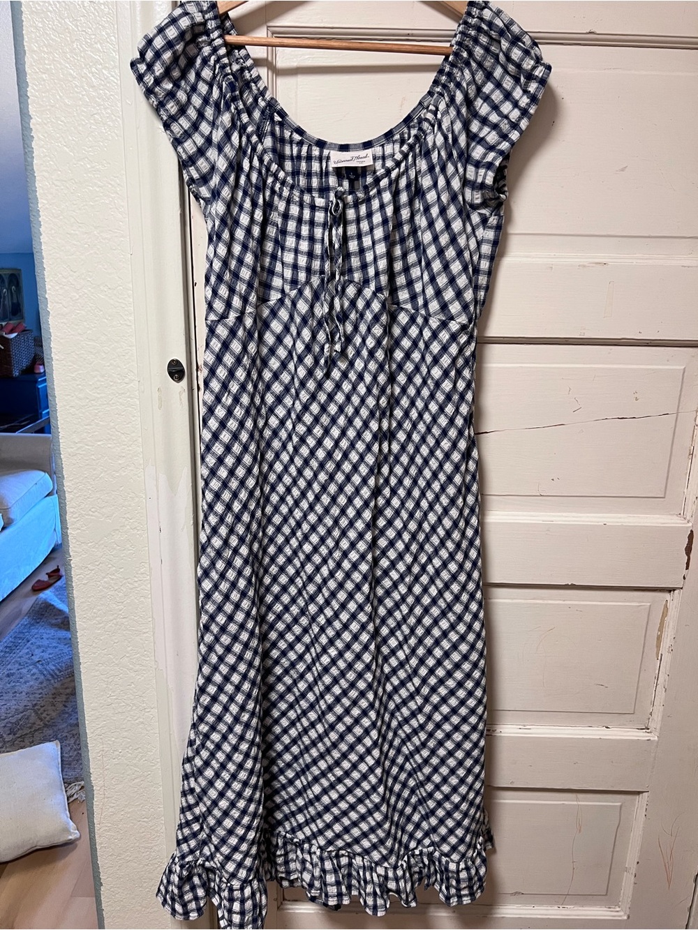Universal Thread Navy and White Gingham Ruffle-Hem Casual Dress